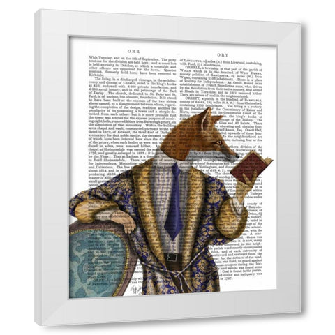 Book Reader Fox White Modern Wood Framed Art Print by Fab Funky