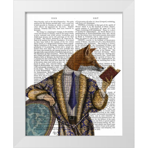 Book Reader Fox White Modern Wood Framed Art Print by Fab Funky