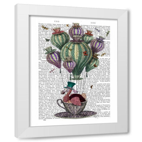 Dodo in Teacup with Dragonflies White Modern Wood Framed Art Print by Fab Funky