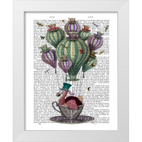 Dodo in Teacup with Dragonflies White Modern Wood Framed Art Print by Fab Funky