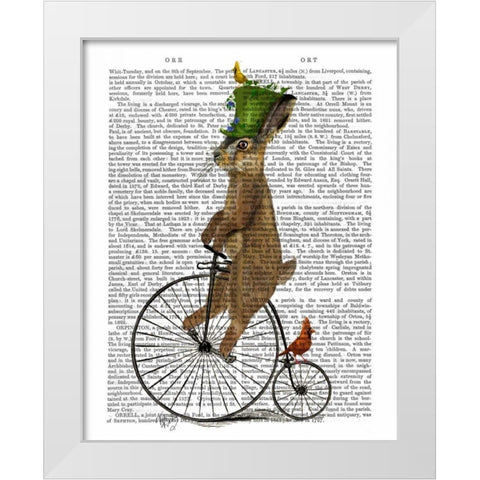 March Hare on Penny Farthing White Modern Wood Framed Art Print by Fab Funky