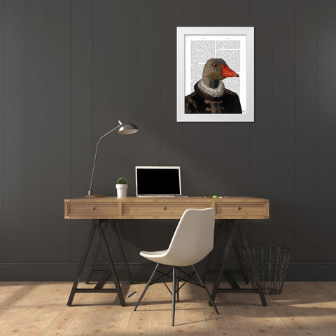 Elizabethan Goose in a Ruff White Modern Wood Framed Art Print by Fab Funky