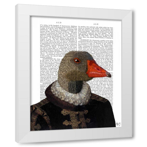 Elizabethan Goose in a Ruff White Modern Wood Framed Art Print by Fab Funky