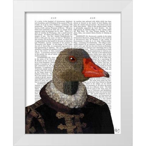 Elizabethan Goose in a Ruff White Modern Wood Framed Art Print by Fab Funky