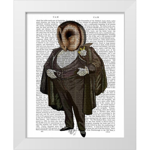 Owl At the Opera White Modern Wood Framed Art Print by Fab Funky