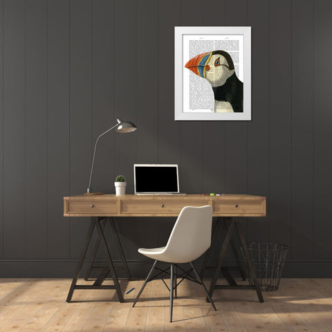 Puffin Portrait White Modern Wood Framed Art Print by Fab Funky