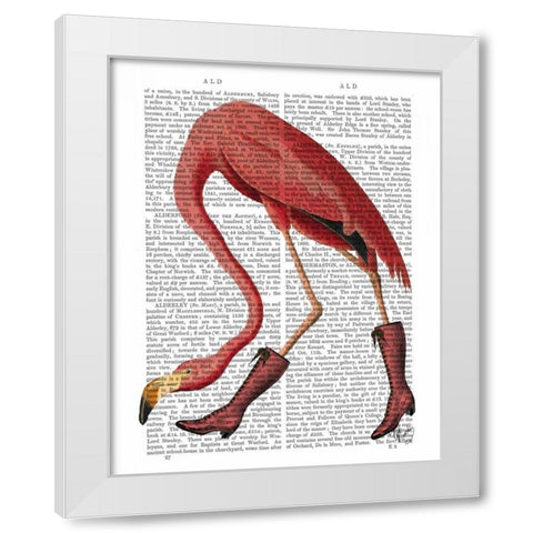 Flamingo in Pink Boots White Modern Wood Framed Art Print by Fab Funky