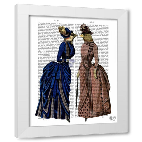 The Gossip Birds White Modern Wood Framed Art Print by Fab Funky