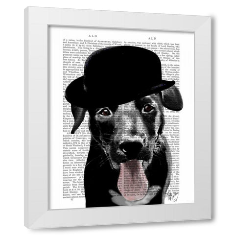Black Labrador in Bowler Hat White Modern Wood Framed Art Print by Fab Funky