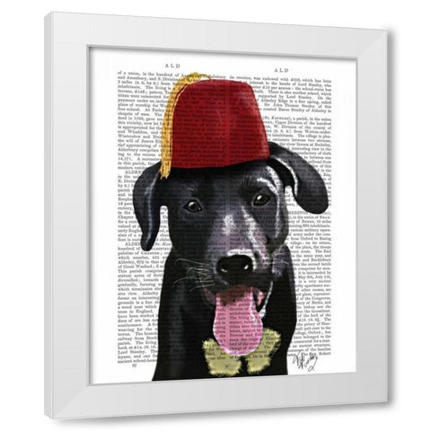 Black Labrador With Fez White Modern Wood Framed Art Print by Fab Funky