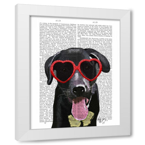Black Labrador With Heart Sunglasses White Modern Wood Framed Art Print by Fab Funky