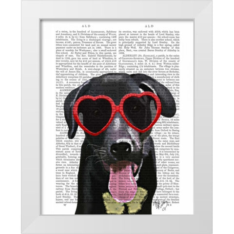 Black Labrador With Heart Sunglasses White Modern Wood Framed Art Print by Fab Funky