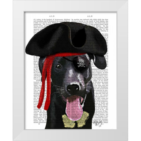 Black Labrador Pirate White Modern Wood Framed Art Print by Fab Funky