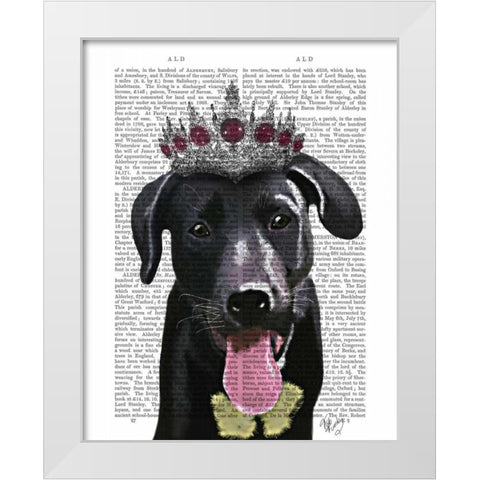 Black Labrador With Tiara White Modern Wood Framed Art Print by Fab Funky