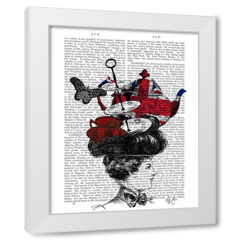 British Afternoon Tea Hat White Modern Wood Framed Art Print by Fab Funky