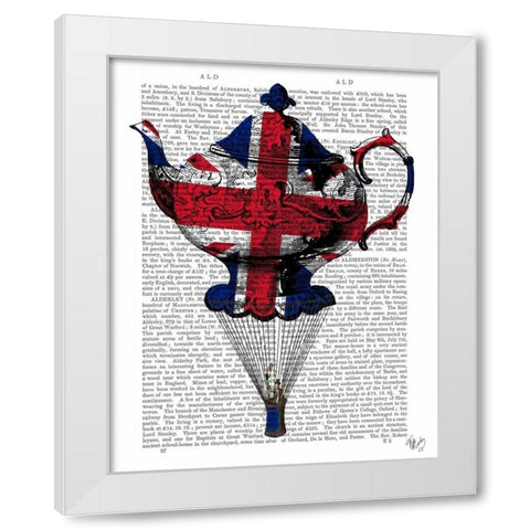 Union Jack Flying Teapot White Modern Wood Framed Art Print by Fab Funky