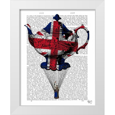Union Jack Flying Teapot White Modern Wood Framed Art Print by Fab Funky
