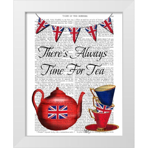 Time For Tea White Modern Wood Framed Art Print by Fab Funky