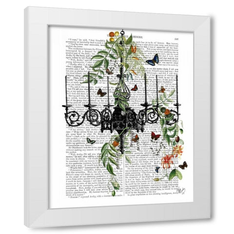 Chandelier With Vines and Butterflies White Modern Wood Framed Art Print by Fab Funky