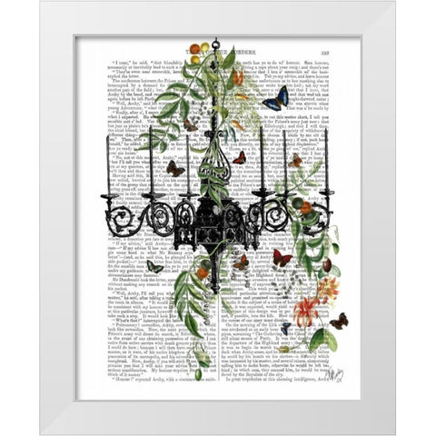 Chandelier With Vines and Butterflies White Modern Wood Framed Art Print by Fab Funky