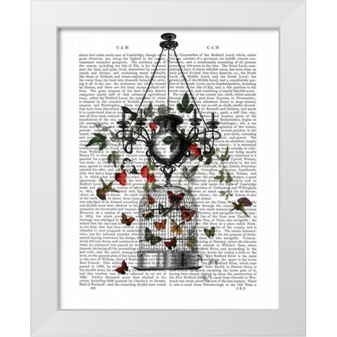Strawberry Chandelier White Modern Wood Framed Art Print by Fab Funky
