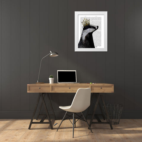 Badger King White Modern Wood Framed Art Print by Fab Funky
