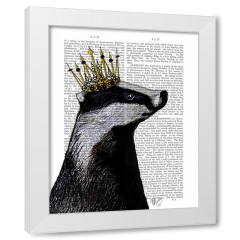 Badger King White Modern Wood Framed Art Print by Fab Funky