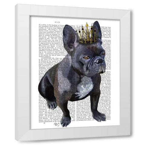 French Bulldog King White Modern Wood Framed Art Print by Fab Funky