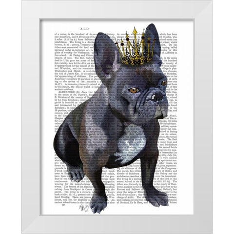 French Bulldog King White Modern Wood Framed Art Print by Fab Funky