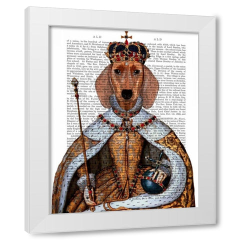 Dachshund Queen White Modern Wood Framed Art Print by Fab Funky
