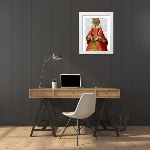 Fox Queen White Modern Wood Framed Art Print by Fab Funky