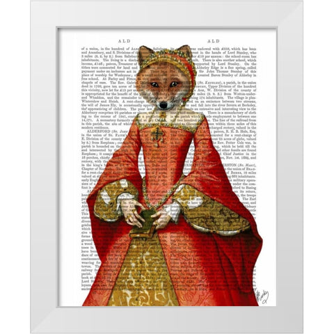 Fox Queen White Modern Wood Framed Art Print by Fab Funky