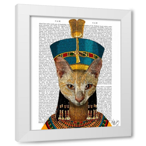 Egyptian Queen Cat White Modern Wood Framed Art Print by Fab Funky