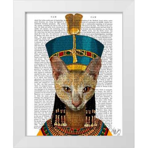Egyptian Queen Cat White Modern Wood Framed Art Print by Fab Funky