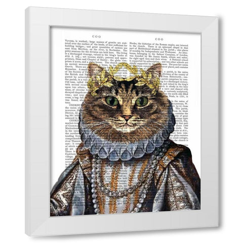 Cat Queen White Modern Wood Framed Art Print by Fab Funky