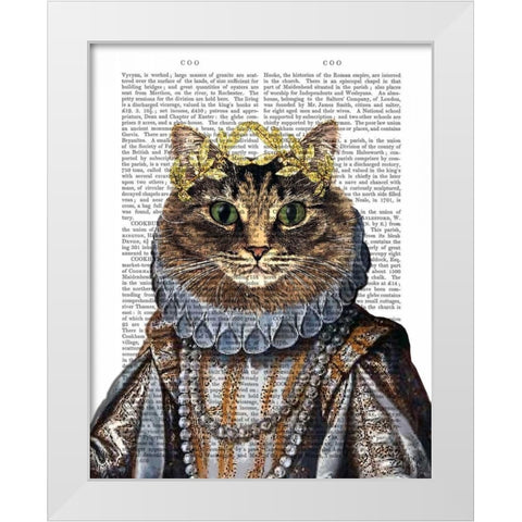 Cat Queen White Modern Wood Framed Art Print by Fab Funky