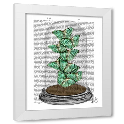 Green Butterflies in Bell Jar White Modern Wood Framed Art Print by Fab Funky
