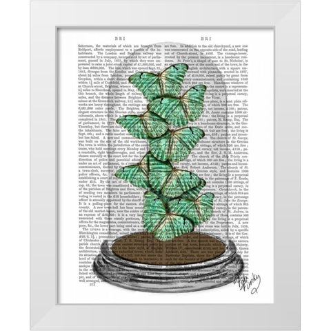 Green Butterflies in Bell Jar White Modern Wood Framed Art Print by Fab Funky
