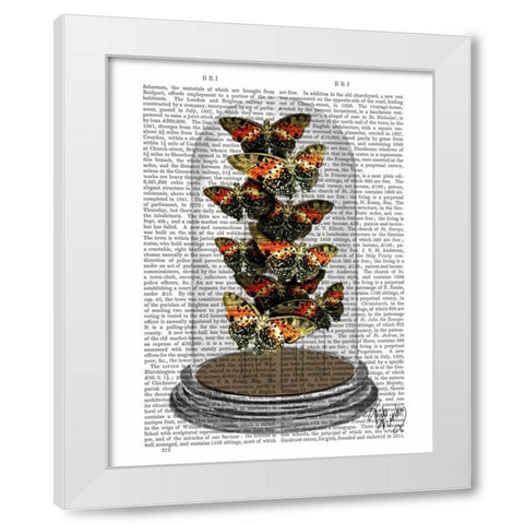Multicoloured Butterflies in Bell Jar White Modern Wood Framed Art Print by Fab Funky
