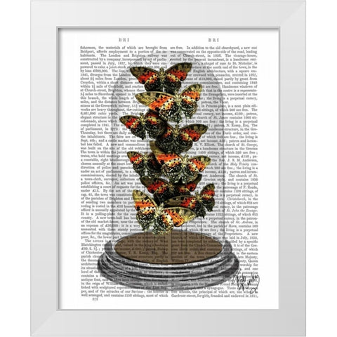 Multicoloured Butterflies in Bell Jar White Modern Wood Framed Art Print by Fab Funky