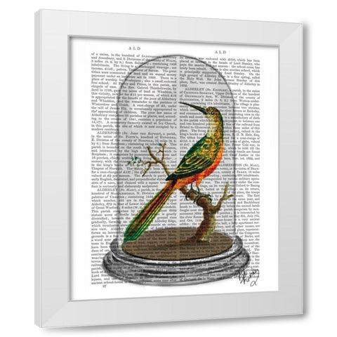 Bird In Bell Jar White Modern Wood Framed Art Print by Fab Funky