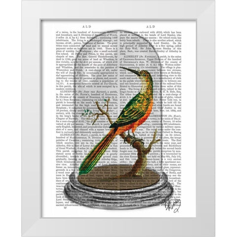Bird In Bell Jar White Modern Wood Framed Art Print by Fab Funky