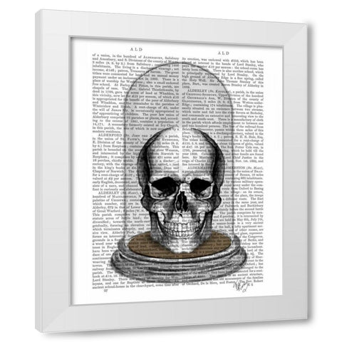 Skull In Bell Jar White Modern Wood Framed Art Print by Fab Funky