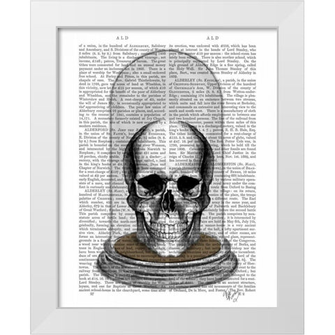 Skull In Bell Jar White Modern Wood Framed Art Print by Fab Funky