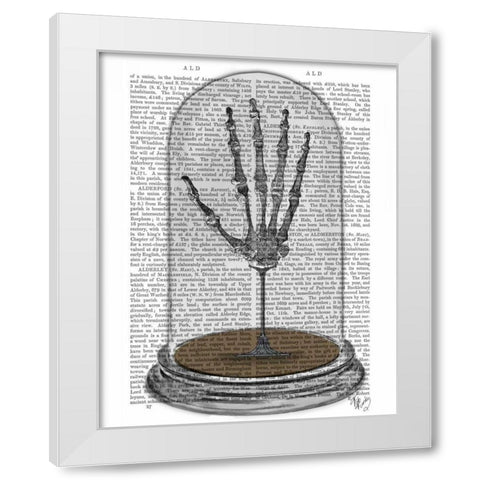 Skeleton Hand In Bell Jar White Modern Wood Framed Art Print by Fab Funky