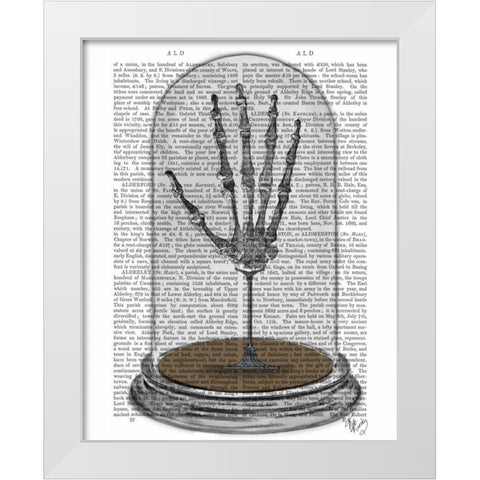 Skeleton Hand In Bell Jar White Modern Wood Framed Art Print by Fab Funky