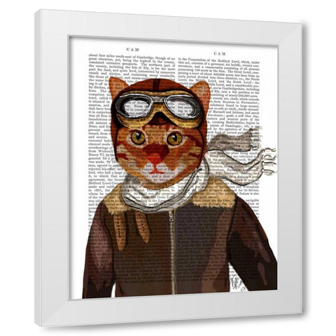 Flying Cat White Modern Wood Framed Art Print by Fab Funky