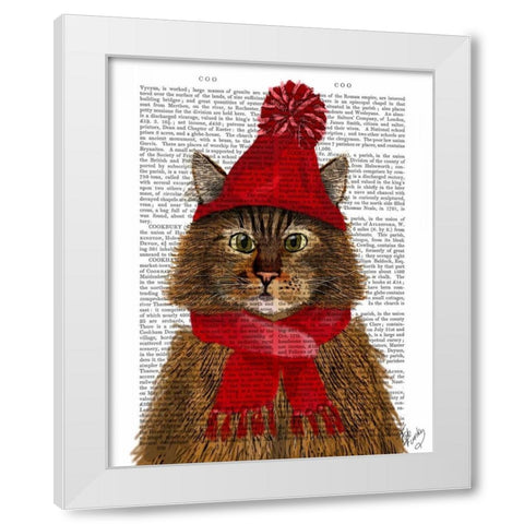 Maine Coon Cat White Modern Wood Framed Art Print by Fab Funky