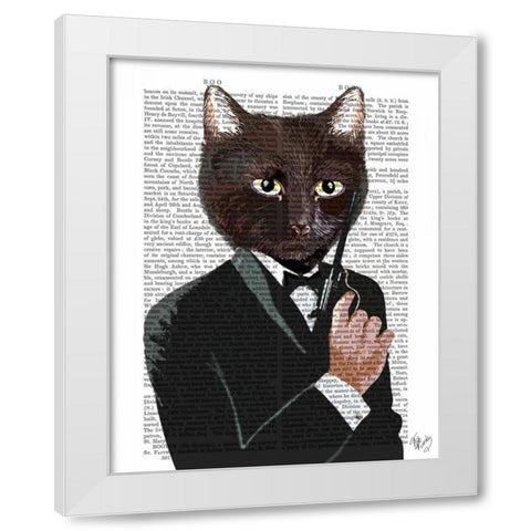 James Bond Cat White Modern Wood Framed Art Print by Fab Funky