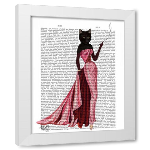 Glamour Cat in Pink White Modern Wood Framed Art Print by Fab Funky